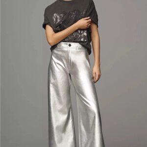 Anthropologie Maeve faux leather Silver wide-leg pants, Sz 28